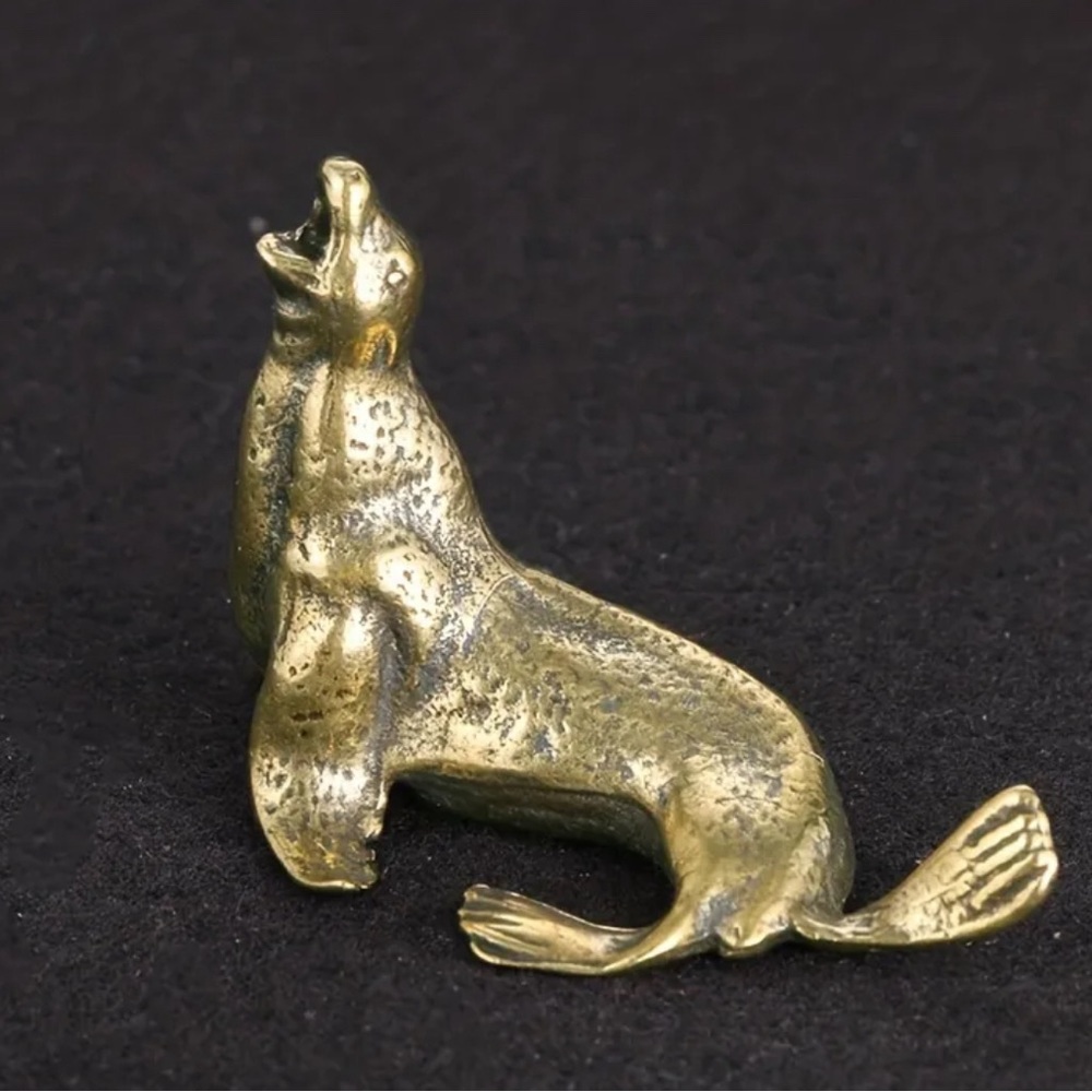 Solid Brass Sea Lion Vintage-style Sculpture Desk Decor - Picture 3 of 9